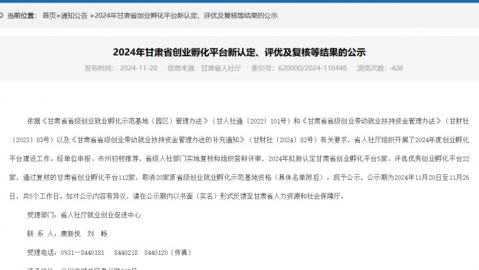 喜訊！蘭州新區(qū)專精特新化工產(chǎn)業(yè)創(chuàng)業(yè)孵化平臺被認定為省級優(yōu)秀創(chuàng)業(yè)孵化平臺